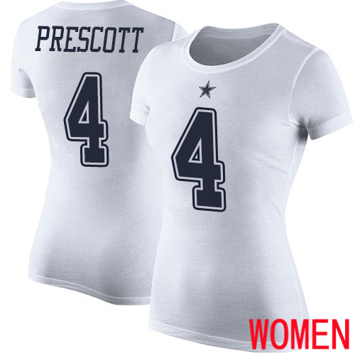 Women Dallas Cowboys White Dak Prescott Rush Pride Name and Number #4 Nike NFL T Shirt->nfl t-shirts->Sports Accessory